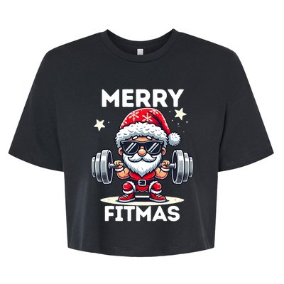 Christmas Santa Xmas Fitness Ugly Christmas Merry Fitmas Bella+Canvas Jersey Crop Tee