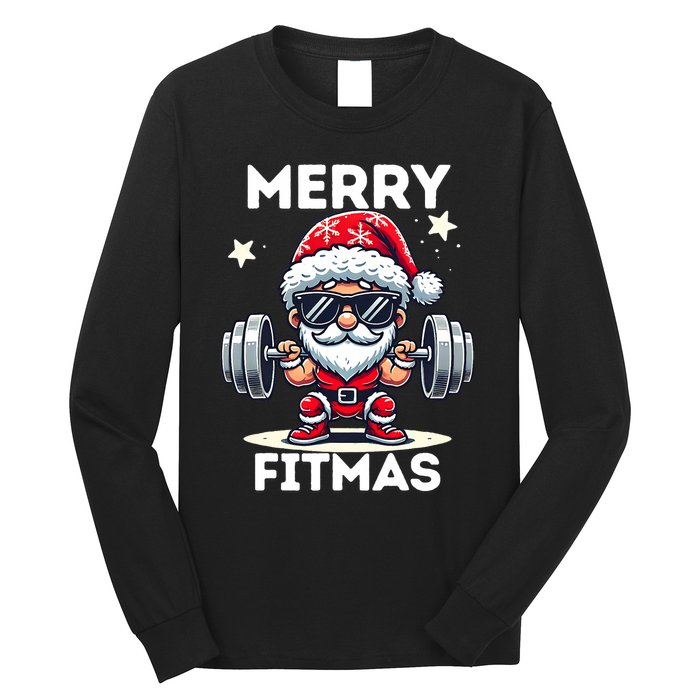 Christmas Santa Xmas Fitness Ugly Christmas Merry Fitmas Long Sleeve Shirt