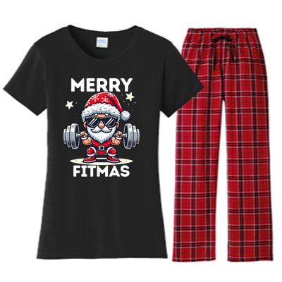 Christmas Santa Xmas Fitness Ugly Christmas Merry Fitmas Women's Flannel Pajama Set