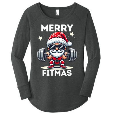 Christmas Santa Xmas Fitness Ugly Christmas Merry Fitmas Women's Perfect Tri Tunic Long Sleeve Shirt