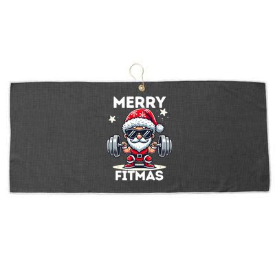 Christmas Santa Xmas Fitness Ugly Christmas Merry Fitmas Large Microfiber Waffle Golf Towel