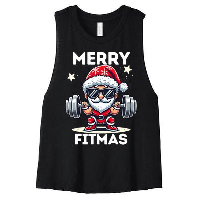 Christmas Santa Xmas Fitness Ugly Christmas Merry Fitmas Women's Racerback Cropped Tank