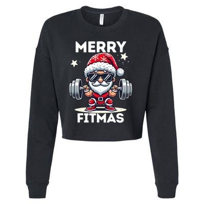 Christmas Santa Xmas Fitness Ugly Christmas Merry Fitmas Cropped Pullover Crew