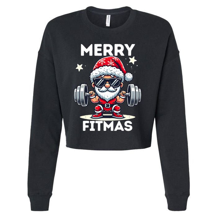 Christmas Santa Xmas Fitness Ugly Christmas Merry Fitmas Cropped Pullover Crew