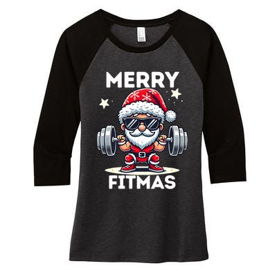 Christmas Santa Xmas Fitness Ugly Christmas Merry Fitmas Women's Tri-Blend 3/4-Sleeve Raglan Shirt