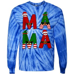 Cute Santa Xmas Holly Funny Mom Mama Mother Moms Christmas Gift Tie-Dye Long Sleeve Shirt