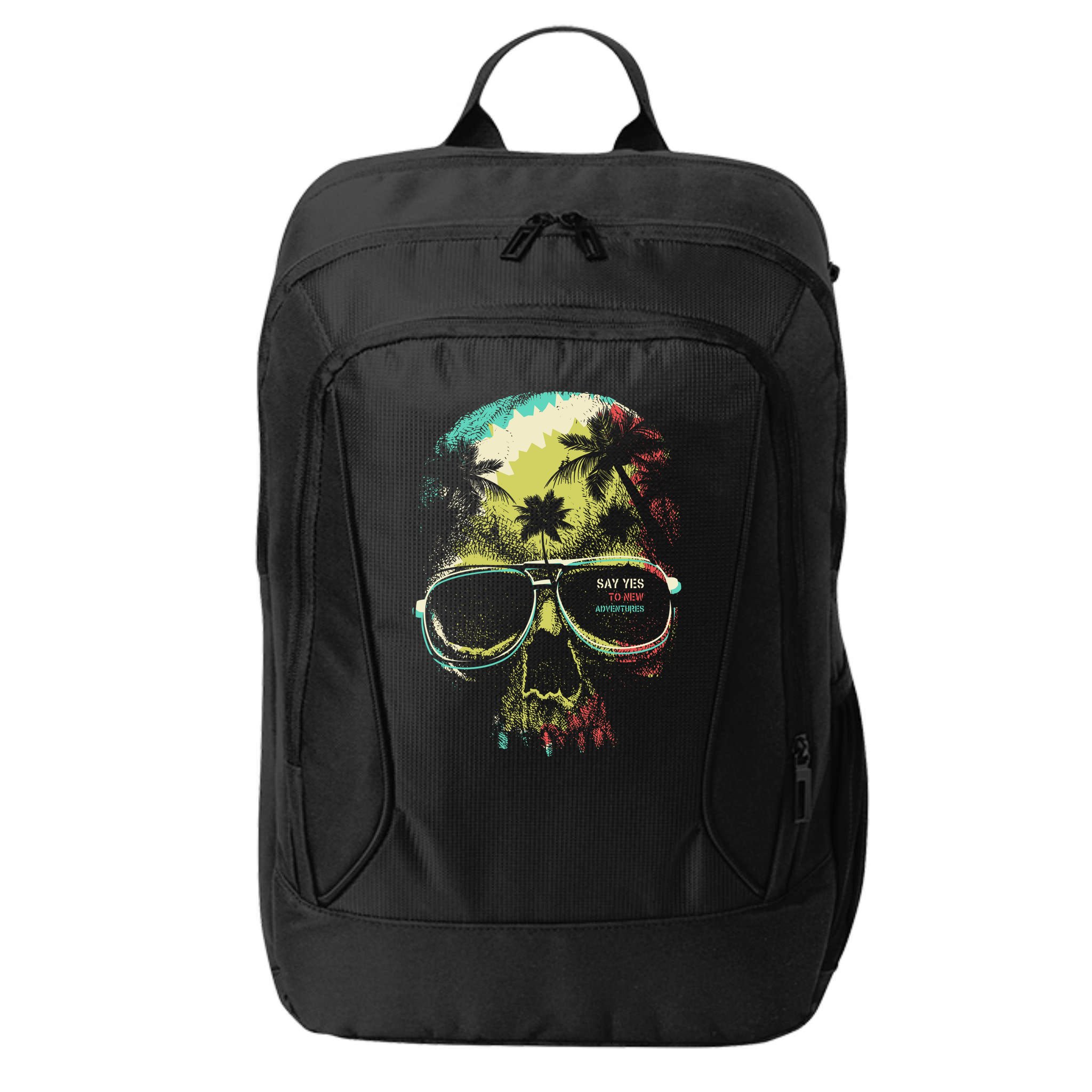 Cool Say Yes To New Adventures Tropical Grunge Skull City Backpack
