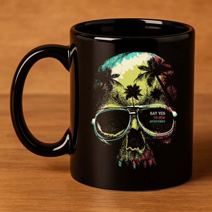 Cool Say Yes To New Adventures Tropical Grunge Skull 11oz C Handle Ceramic Mug