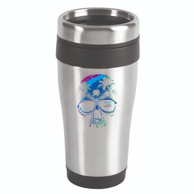 Cool Say Yes To New Adventures Tropical Grunge Skull 16oz Travel Tumbler
