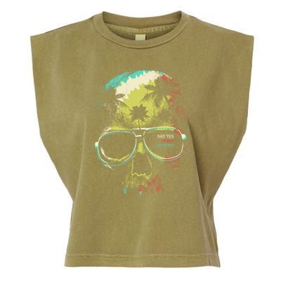 Cool Say Yes To New Adventures Tropical Grunge Skull Garment-Dyed Women's Muscle Tee