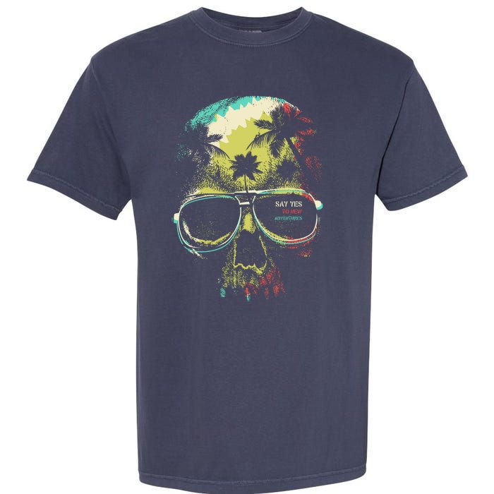 Cool Say Yes To New Adventures Tropical Grunge Skull Garment-Dyed Heavyweight T-Shirt