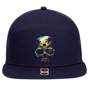 Cool Say Yes To New Adventures Tropical Grunge Skull 7 Panel Mesh Trucker Snapback Hat