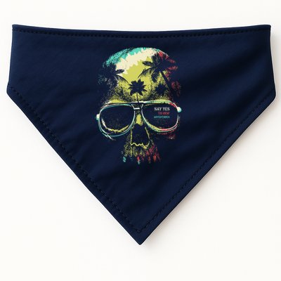 Cool Say Yes To New Adventures Tropical Grunge Skull USA-Made Doggie Bandana