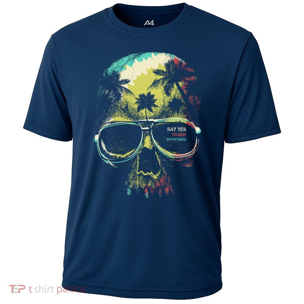 Cool Say Yes To New Adventures Tropical Grunge Skull Cooling Performance Crew T-Shirt