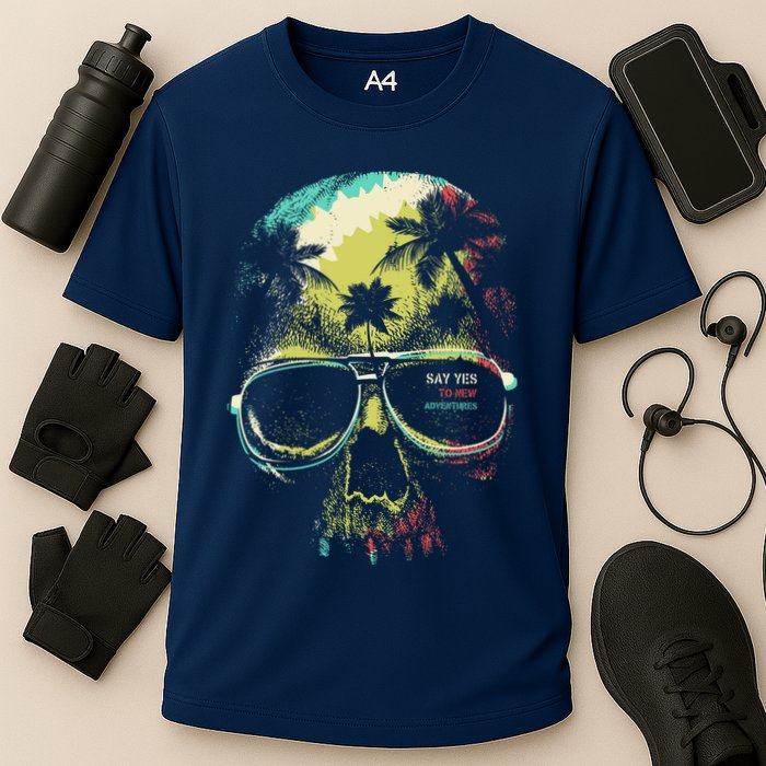 Cool Say Yes To New Adventures Tropical Grunge Skull Cooling Performance Crew T-Shirt