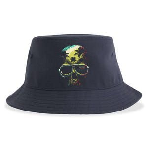 Cool Say Yes To New Adventures Tropical Grunge Skull Sustainable Bucket Hat