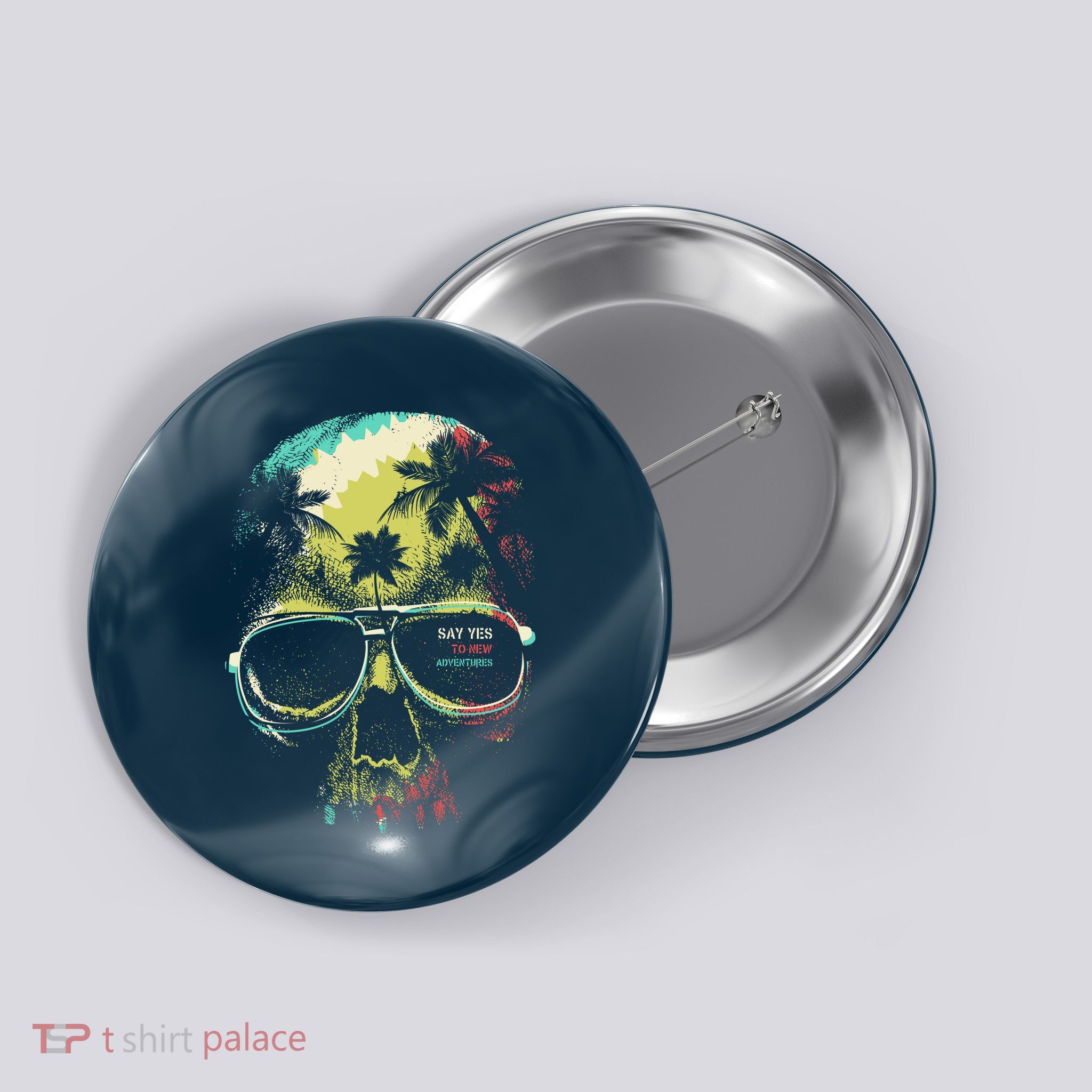 Cool Say Yes To New Adventures Tropical Grunge Skull Button