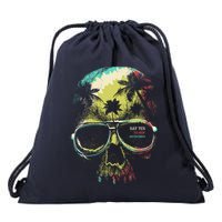 Cool Say Yes To New Adventures Tropical Grunge Skull Drawstring Bag