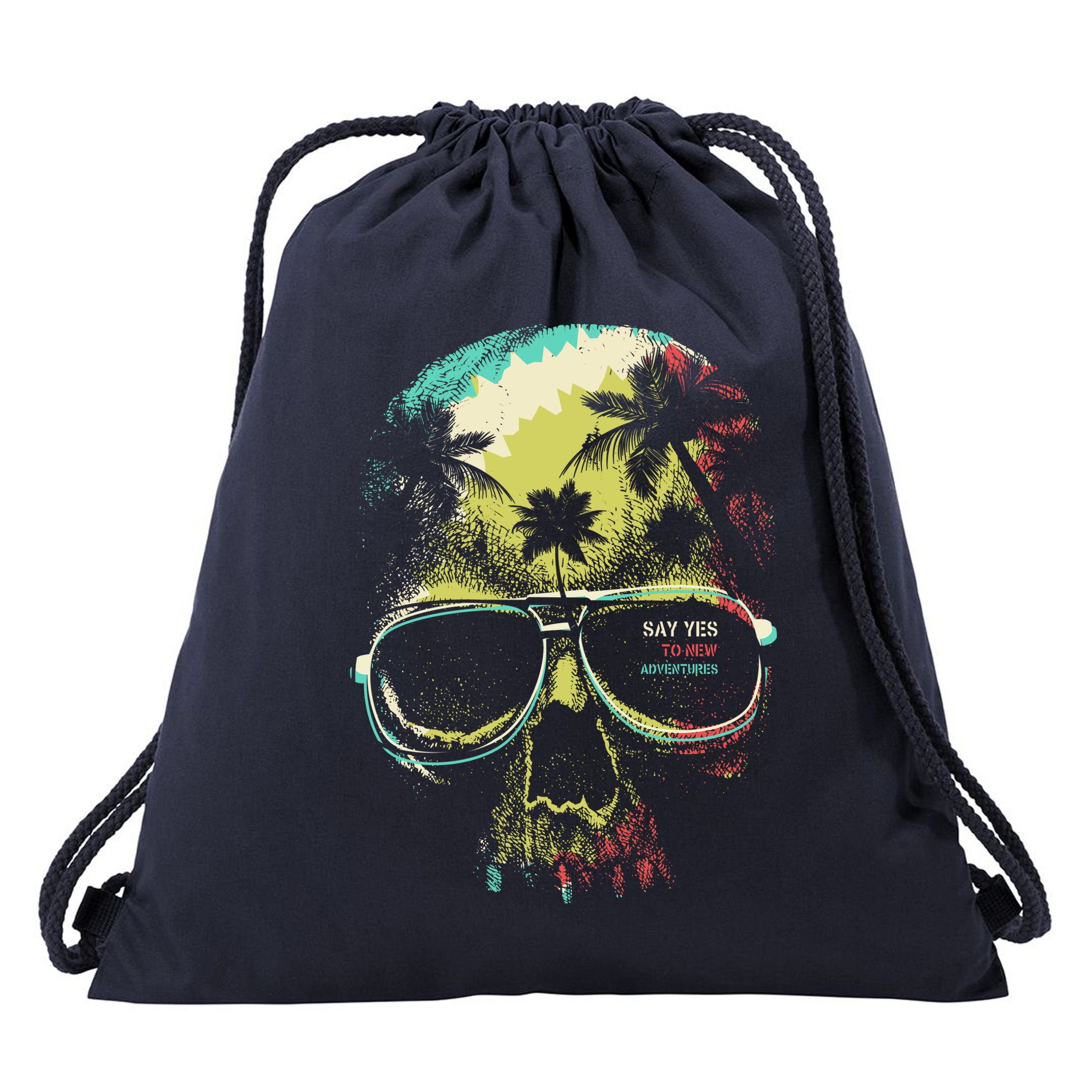 Cool Say Yes To New Adventures Tropical Grunge Skull Drawstring Bag