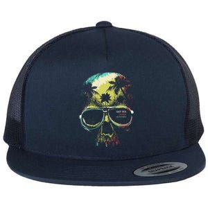 Cool Say Yes To New Adventures Tropical Grunge Skull Flat Bill Trucker Hat