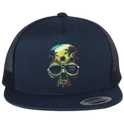 Cool Say Yes To New Adventures Tropical Grunge Skull Flatbill Hat