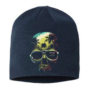 Cool Say Yes To New Adventures Tropical Grunge Skull Sustainable Beanie