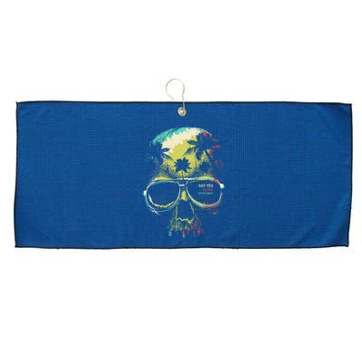 Cool Say Yes To New Adventures Tropical Grunge Skull Large Microfiber Waffle Golf Towel