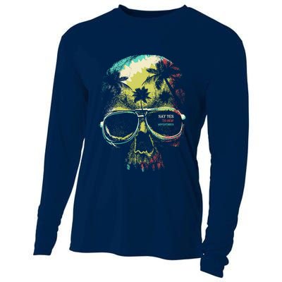 Cool Say Yes To New Adventures Tropical Grunge Skull Cooling Performance Long Sleeve Crew