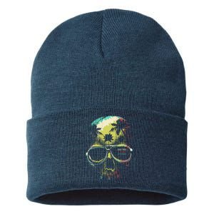 Cool Say Yes To New Adventures Tropical Grunge Skull Sustainable Knit Beanie