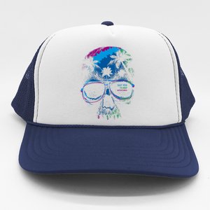 Cool Say Yes To New Adventures Tropical Grunge Skull Trucker Hat