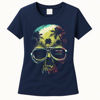 Cool Say Yes To New Adventures Tropical Grunge Skull Womens T-Shirt