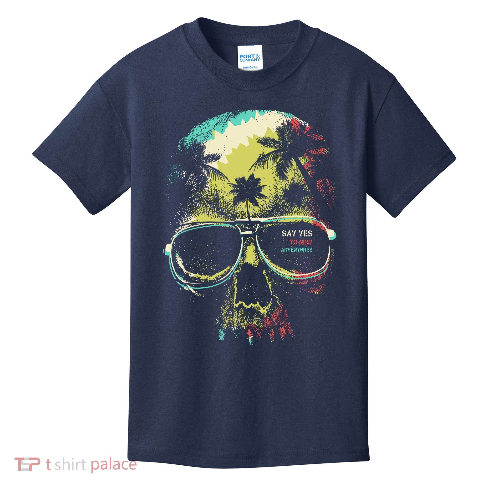Cool Say Yes To New Adventures Tropical Grunge Skull Kids T-Shirt