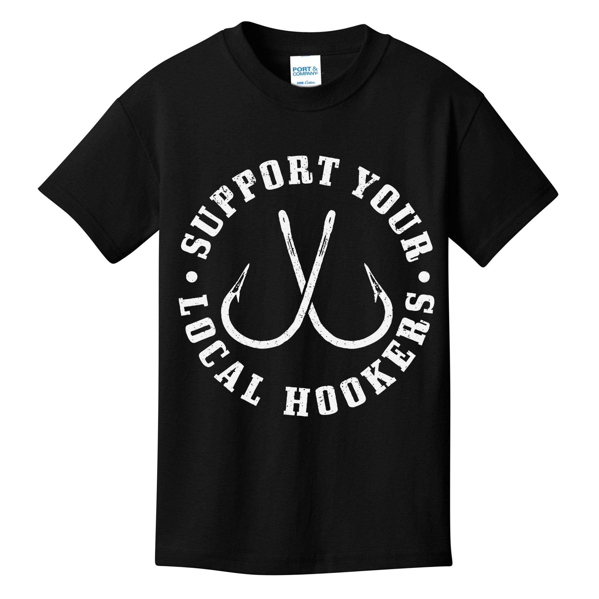 Cute Support Your Local Hookers Fisherman Fish Funny Fishing Kids T-Shirt