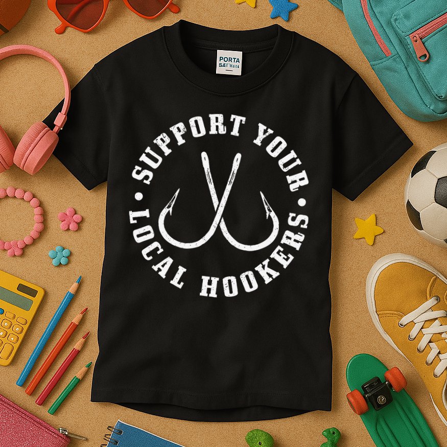 Cute Support Your Local Hookers Fisherman Fish Funny Fishing Kids T-Shirt