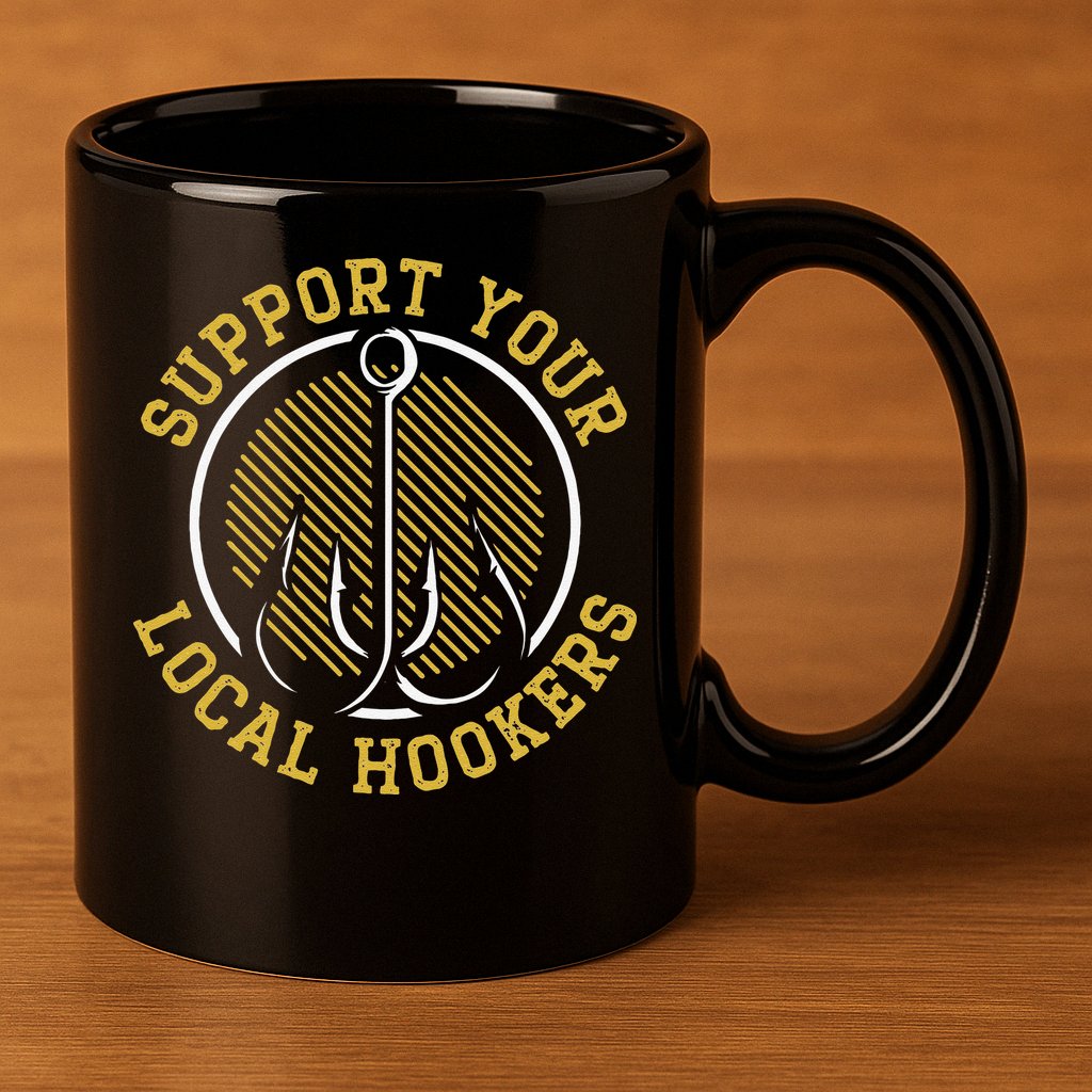 Cute Support Your Local Hookers Fishing Fisherman Master Baiter 11oz C Handle Ceramic Mug
