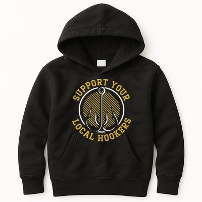 Cute Support Your Local Hookers Fishing Fisherman Master Baiter Kids Hoodie