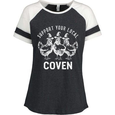 Chicken Support Your Local Coven Witch Farm Lover Enza Ladies Jersey Colorblock Tee