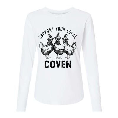 Chicken Support Your Local Coven Witch Farm Lover Womens Cotton Relaxed Long Sleeve T-Shirt