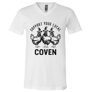 Chicken Support Your Local Coven Witch Farm Lover V-Neck T-Shirt