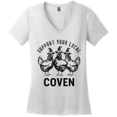 Chicken Support Your Local Coven Witch Farm Lover Women's V-Neck T-Shirt