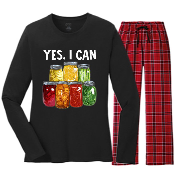 Canning Season Yes I Can Jar Pickling Preserving Food Canner Women's Long Sleeve Flannel Pajama Set 