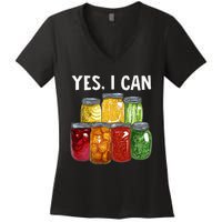 Canning Season Yes I Can Jar Pickling Preserving Food Canner Women's V-Neck T-Shirt