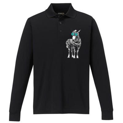 Cool Sunglasses Zebra Zookeeper Wildlife Animal Lover Performance Long Sleeve Polo