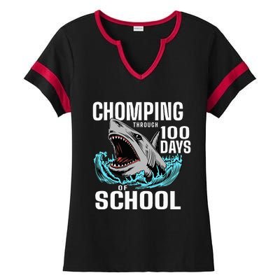 Chomping Through 100 Days Of School Shark Ladies Halftime Notch Neck Tee