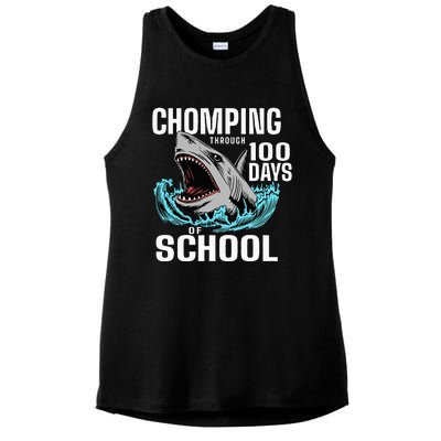 Chomping Through 100 Days Of School Shark Ladies PosiCharge Tri-Blend Wicking Tank