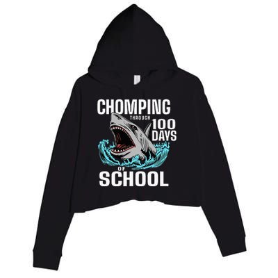 Chomping Through 100 Days Of School Shark Crop Fleece Hoodie