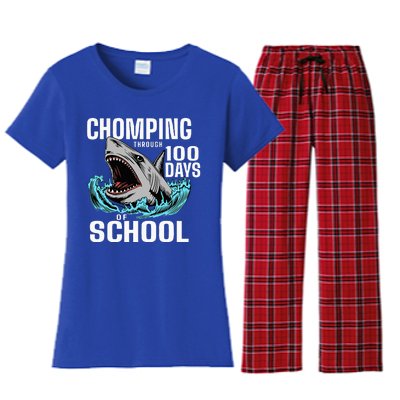 Chomping Through 100 Days Of School Shark Women's Flannel Pajama Set