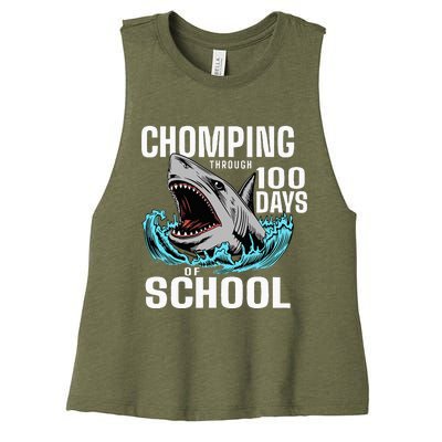 Chomping Through 100 Days Of School Shark Women's Racerback Cropped Tank