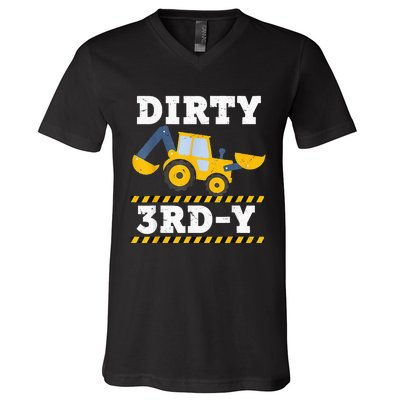 Construction Truck 3rd Birthday Excavator 3 Digger V-Neck T-Shirt