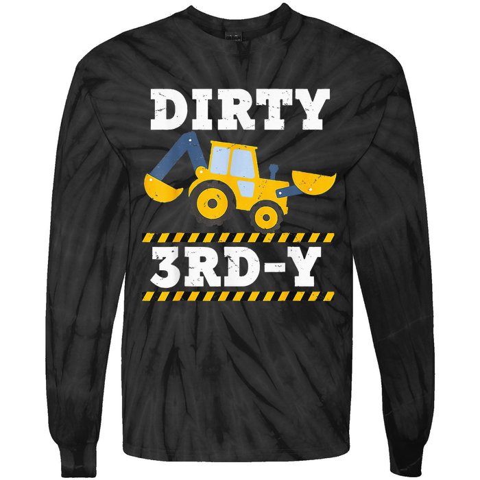 Construction Truck 3rd Birthday Excavator 3 Digger Tie-Dye Long Sleeve Shirt